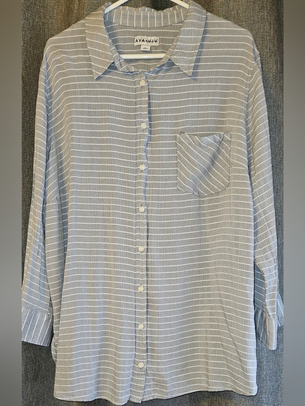 Ava & Viv Grey With White Stripes Button-Up Blouse Size 3X